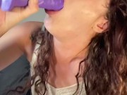 Go For The Throat - gagging on huge dildo