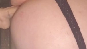 Bubble butt Sissy takes dildo from behind