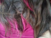 Horny Public Passenger Seat Solo Girl Car Flashing Play! Excited Hairy Pussy Slut Exhibitionist