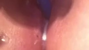 Close up creamy pussy (fucking my self with a paintbrush)