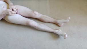 Guy is putting on his new tights first time.