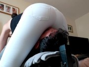 Facesitting and smothering the face chair in white Jean's! Sexy Fullweight faceseat!! 14/16