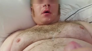 Jerked off all over myself with cum already all over my face from grindr hookup facial
