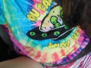 PinkMoonLust from ONLYFANS is Hippie Slut in Passenger Seat of Car Showing HAIRY Pussy in Public 3/16