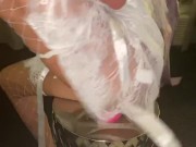 Diablo sexy as fuck in white lace mirror dildo ride