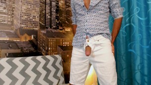 Good Looking Guy Pose and Jerk His Big Dick With Clothes On