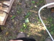 POV of me pissing all over the Septic Hose from the camper.