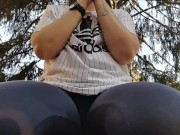 A great hot wet orgasm inside yoga pants in a public outdoor garden 1/16