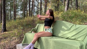 Teen girl fuck herself outside with dildo and cum by squirt 4K