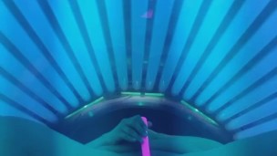 Propped up view of me cumming in the Public Tanning Bed
