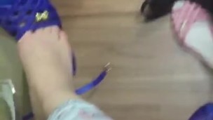 @tici_feet IG ticii_feet tici feet dangling the blue shoes