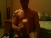 Sitting on chair watching porn fucking a felsh light till I ejaculate 6/16