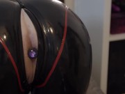 Miss Maskerade Latex Couple play in full rubber. Miss Maskerade in slave bound and gag by Master 11/16