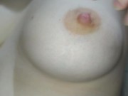 (HD!) Teasing my hard pink nipple - great quality! Round natural white & bouncy teen boobs!
