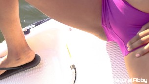 Peeing My Panties And Rubbing My Wet Ebony Pussy On My Step Brother's Boat - AllNaturalAbby