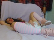Cute HAIRY Moaning Giggling PAWG Babygirl ADBL Masturbating on Top of Adult Diaper