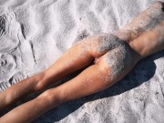 Stranger finds a perfect tanned skinny brunette on a nudist beach and gives her a hot piss 11/16