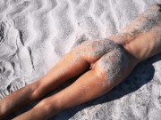 Stranger finds a perfect tanned skinny brunette on a nudist beach and gives her a hot piss 13/16