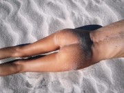 Stranger finds a perfect tanned skinny brunette on a nudist beach and gives her a hot piss 2/16