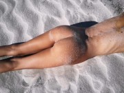 Stranger finds a perfect tanned skinny brunette on a nudist beach and gives her a hot piss 3/16