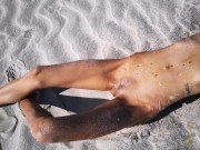 Stranger finds a perfect tanned skinny brunette on a nudist beach and gives her a hot piss 6/16