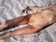 Stranger finds a perfect tanned skinny brunette on a nudist beach and gives her a hot piss 8/16