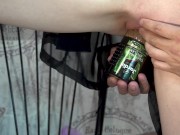 My wife drinks coffee, fucks herself with a can, and squirts from fisting 3/16