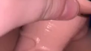 Girlfriend Fucks Herself with Big White Dildo 