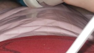Playin with my magic wand in my pretty pink wet diaper 
