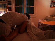 Professional masseur makes a stranger woman cum 3 times and cums on her belly 11/16