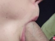 Sensually teasing and playing with slobbering tongue with cock head close up 12/16