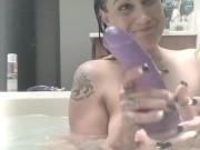 Milf Shaves Her Pussy before Fucking Herself with Huge Dildo in Bathtub 8/16