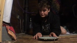 pet femboy queer dyke eats off the floor on leash