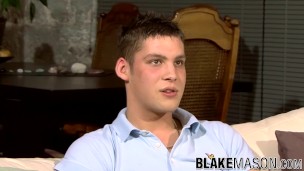 Amatuer British jock stroking his big dick after interview