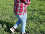 ⭐ Glistening Public Jeans Wetting In Nature ;) 