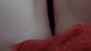 Pussy lip spreading with micro thong teasing and finger vibe