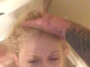 SEXY BLONDE SUCKS MONSTER COCK. 10/16