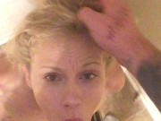 SEXY BLONDE SUCKS MONSTER COCK. 9/16