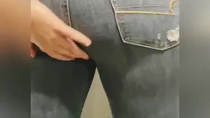 Desperate wetting peeing all over in my tight jeans 
