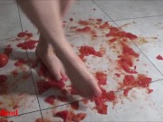 Several tomatoes are crushed under my wonderful bare feet 11/16