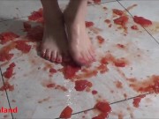 Several tomatoes are crushed under my wonderful bare feet 6/16