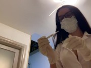 Nurse with big Tits was fucked after mixing up regular pills with viagra.Wanking in medical gloves 2/16
