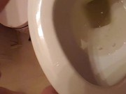 Golden stream. Peeing in toilet. Up close