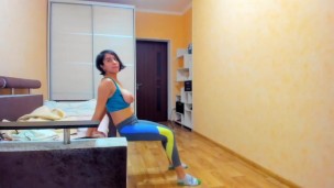Hot busty brunette Myla_Angel shows her tits and pussy then performs set of gymnastic exercises!