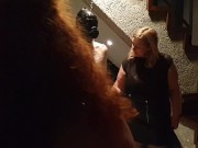 Male slave bound in cling wrap gets riding crop CBT by two gorgeous Femdoms 12/16