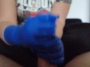 Gaming Friend got a handjob with my new blue latex gloves 6/16