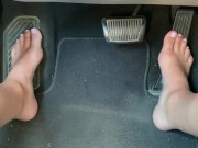 POV Driving Barefoot with Cute Feet Pedal Pumping