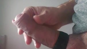 Multiple ruined cumshots playing with my big veiny cock's foreskin. At least 9 cum spurts handsfree!