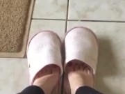 @tici_feet IG ticii feet ticii_feet tici feet swinging slipper and showing my red toenails
