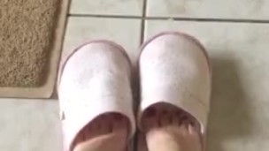 @tici_feet IG ticii feet ticii_feet tici feet swinging slipper and showing my red toenails